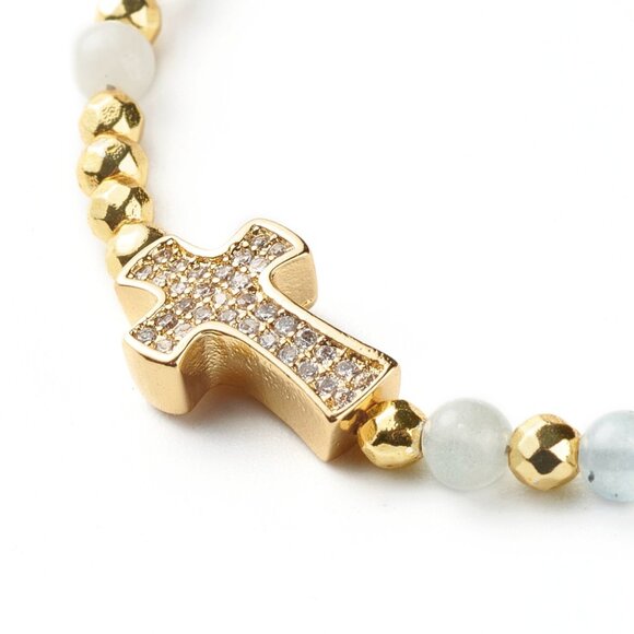 NWOT Dainty Cross Pave Cz & Natural Aquamarine, Extender Gemstone bracelet 2/$20 - Picture 3 of 5